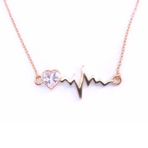 Sterling Silver Rose goldplated Heartbeat Necklace - CZ Heart
